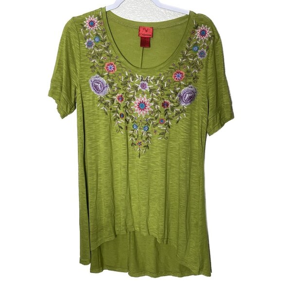 V Cristina Green Embroidered Top Size M - Picture 1 of 4
